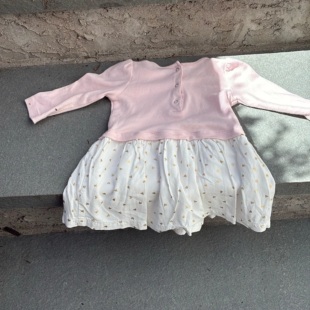Gymboree Pink and Gold Glittery Babydoll Bunny Dress SiZe 6 -12 Mo